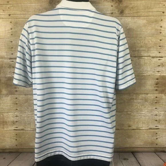 Arnold Palmer Polo Golf Shirt Medium White Blue Stripe Embroidered Umbrella Logo - Picture 6 of 9